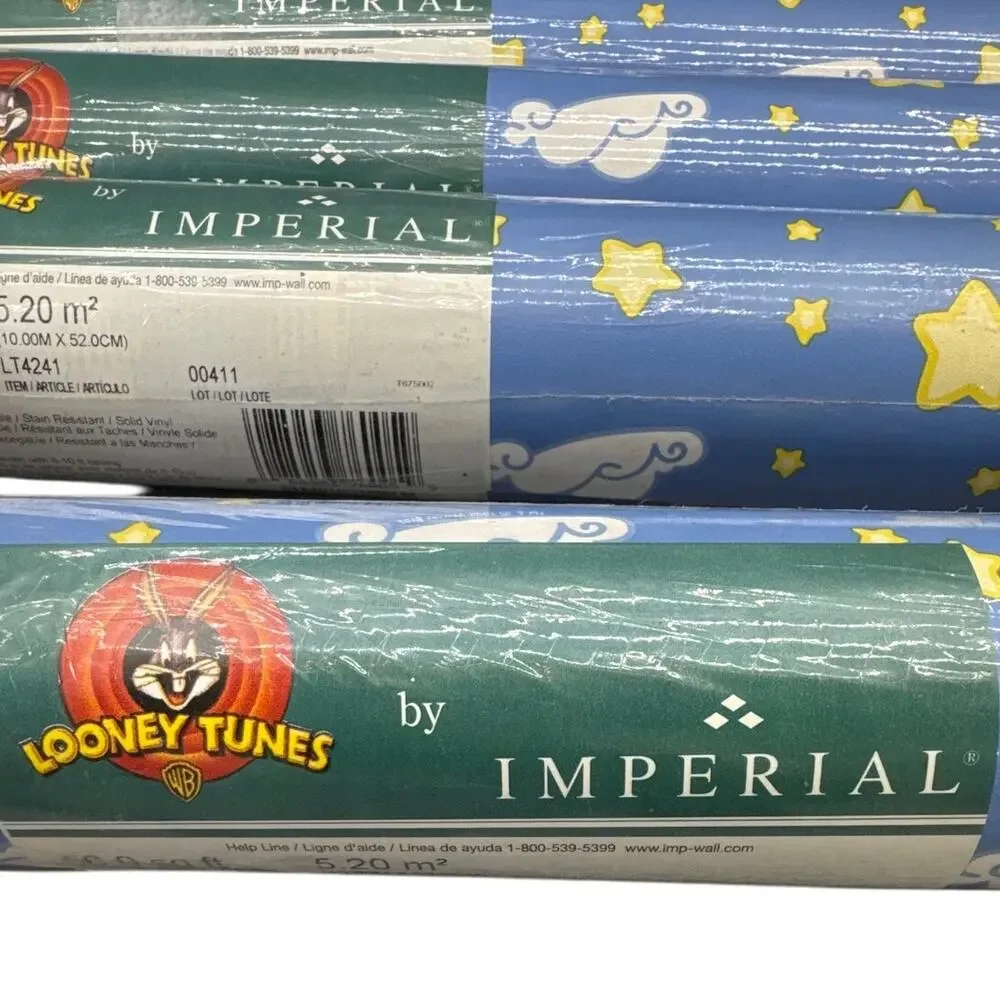 Imperial Looney Tunes LT4241 Vintage Blue Sky Blue Cloud Yellow Star Wallpaper